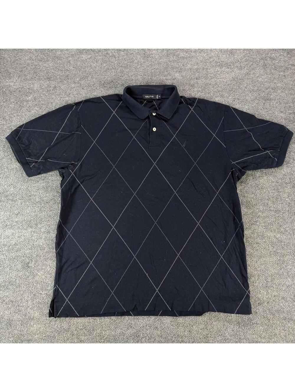 Nautica Men's Golf Polo Shirt XL Navy Blue Diamond Argyle Pattern Casual, Preppy